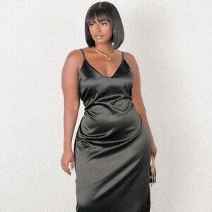 🆕 Rebdolls "Simple Lux" Belted Satin Midi Dress Black 2X